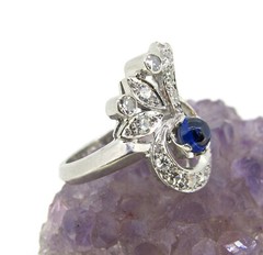 Old Century Vintage Cluster Ring 2.2 Ct Simulated Sapphire 14k White Gold Over