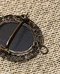 Antique 800 Silver Pietra Dura Floral Mosiac Filigree Oval Brooch