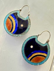 925 Sterling Cloisonné Enamel Disc Hoop Earrings Shashi Double Sided 10.6g