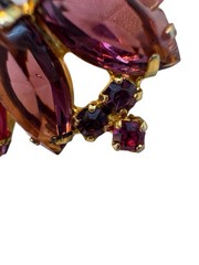Vtg Rhinestone Brooch Amethyst Purple Fuchsia Pink Gold Plate Navette Marquis B4