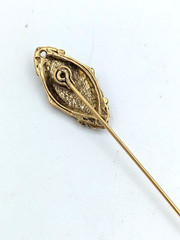 Vintage Stick Pin Victorian Revival Gold Tone Oval Starburst Clear Glass Stone