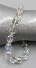 Vintage Beaded Bracelet 7 mm Clear A/B Iridescent Faceted Glass Beads 8.5″ EUC