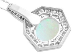 Vintage 1.65 Ct Opal and 0.68 Ct Diamond, 18k White Gold Pendant, Circa 1960