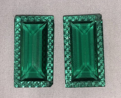 Lot of 2 Emerald Green Rectangle Faceted Stones-Double Sided-Circa 40’s – 50’s