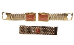 Vintage Goldstone & Goldtone Mesh Cufflinks & Tie Bar Set