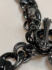 JUICY COUTURE Black Tone Chain Pave Heart & J Pendant Necklace NIB VINTAGE Y2K