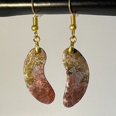Crazy Lace Agate Boomerang Earrings Gold French Wire lightweight Gemstone Boho