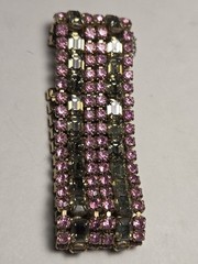 Vintage 1950s Pink & Smoky Gray Rhinestone Bracelet – Glam Statement, Gold