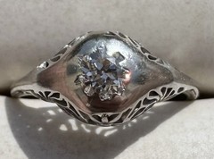 ESTATE ANTIQUE ART DECO OLD CUT DIAMOND RING 18K WHITE GOLD