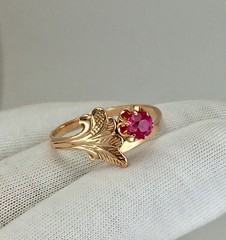 USSR Vintage Original Rose Gold Ruby (lab. made) Ring 583 14K 3.05 g. 9 1/2 US