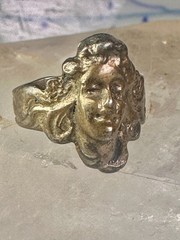 Lady face ring art deco nouveau Italy pinky turquoise size 3 silver signed 800