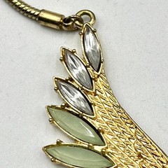 VTG Retro Gold Tone Phoenix Wing Necklace Sage Green & Amber Tone Boho Statement
