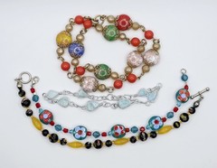 Vintage Estate Beaded Bracelet Lot 14 Pc Art Glass Gemstone Craft Harvest Wear