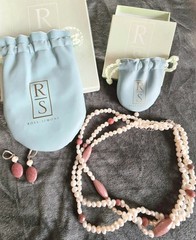 Ross Simmons 3 Strand Freshwater Pearl Rhodonite Necklace Earrings Set VTG 925