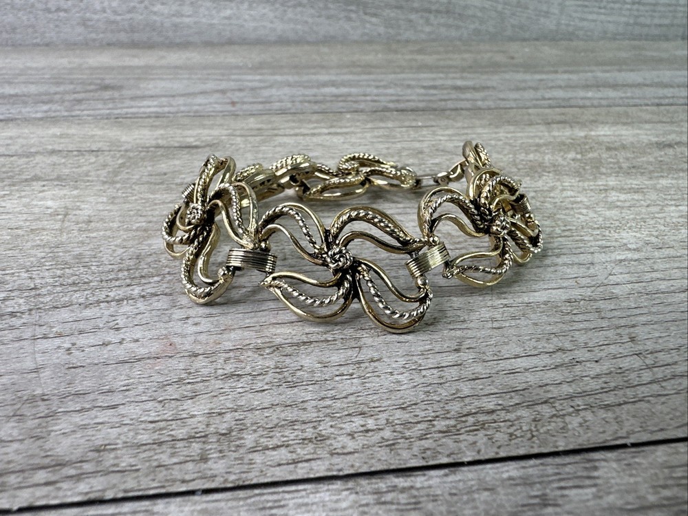 Vintage Unbranded Bracelet Antiqued Gold Tone Textured Waves