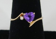 Vintage NABCO 14K Yellow Gold Amethyst Heart & Diamond Ring Size 6.75 585 Solid
