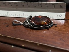 Natural Baltic Amber Organic Fossil 925 Silver Vintage Large Pendant Latvia 70s