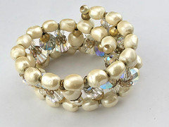 Chunky Heavy Vintage Baroque Glass Pearls Aurora Borealis Crystal Wrap Bracelet