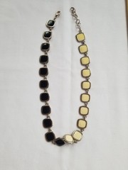 Vintage 1970s Black and Cream Enamel Geometric Necklace Reversible Silvertone