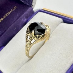 Antique Old VTG 14k GE Uncas Signed Ring Black Cab Sz5.5 Filigree Estate Read