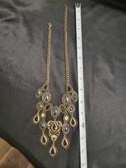 Vintage Antique Gold Black Rhinestone Bib Necklace Gothic Victorian Chandelier