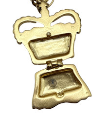 Vintage Maximal Art John Wind Crown Locket Necklace Gold Tone Signed 16″-18″