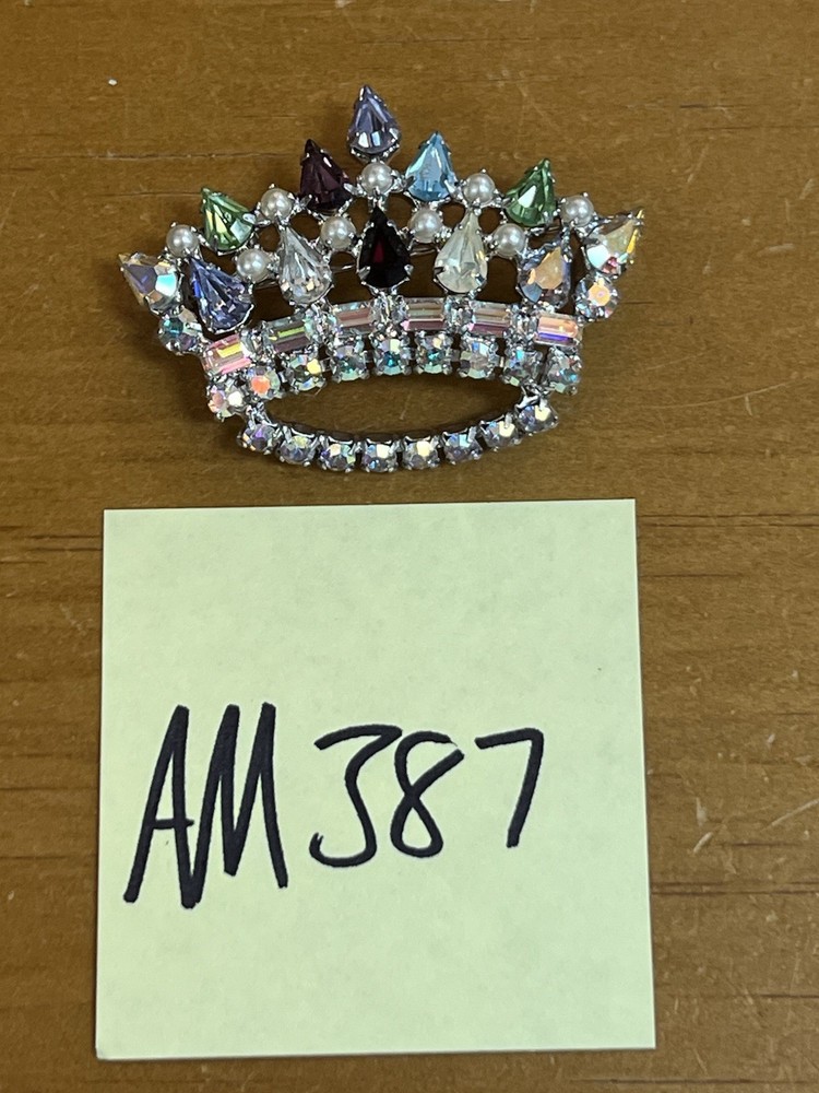 Vintage B David Crown Pin Aurora Borealis Royal AB Brooch