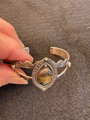 Vintage Tigers Eye 925 Sterling Silver Cuff Bracelet
