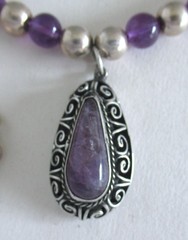 STERLING & AMETHYST MEXICO PENDANT & NECKLACE, 22 INCHES, 8.5MM WIDE, 49 GRAMS