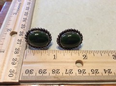 Vintage Sterling Silver Green Onyx Pebbled Screw Back Signed JJJ Earrings