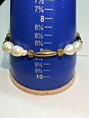 Vintage Monet Faux Pearl & Rhinestone Bracelet Gold Tone Fold Over Clasp 9″!