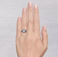 Art Deco Style Lab Created Diamond Sapphire 14K White Gold FN Engagement Ring