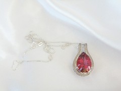 Sterling Silver 925 Pink Topaz Large Slide Pendant Necklace