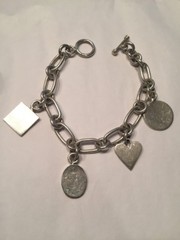 Sterling Silver Charm Bracelet 33.6 Grams 4 Charms No Monograms 7” 925marked