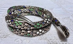 Antique German Art Deco Colorful Enamel SNAKE 935 Silver Wrap Bracelet