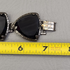 Vintage Bracelet Black Onyx Stone Linked Faceted Chunky Panel Silver Tone 7″