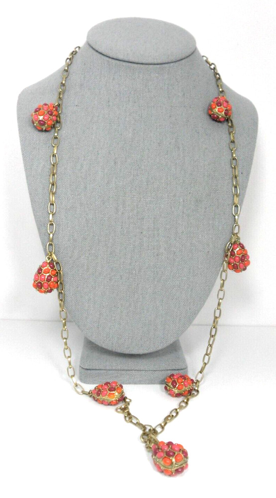 LC Station Necklace Cabochon Encrusted Mogul Sautoir Lavalier Pear Shaped Charms