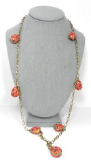 LC Station Necklace Cabochon Encrusted Mogul Sautoir Lavalier Pear Shaped Charms