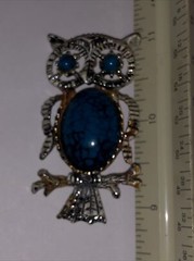 Vtg Gerry’s Signed Owl Brooch Pin Pendant Blue Faux Turquoise Belly Eyes Silver