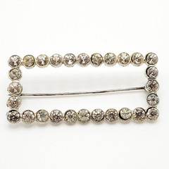Rhinestone Open Metal Rectangle Frame Early 20th Century Silver Tone Brooch Pin
