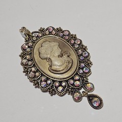 Beautiful Vintage Style Cameo Fashion Pendant Brooch Combo Huge 3.5 In Rhineston