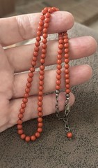 Vintage Mini 4mm Italian Red Coral Necklace Sterling Clasp 16” + 3” Ext = 19”