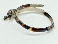 Antique Chinese Sterling Silver Dragon Faux Tortoise Shell Bypass Bracelet