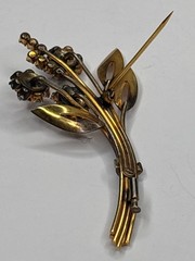 Antique Edwardian Style Rhinestone Floral Spray Brooch Trombone Clasp Signed