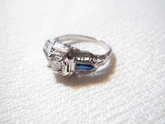 ART NOUVEAU 18K WHITE GOLD DIAMOND & SAPPHIRE ANTIQUE FILIGREE RING – SZ 4 1/2