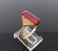 GIA Certified 3.79ct Step Cut Ruby 0.41ct Diamond 18K Yellow Gold Ring Size 7.5