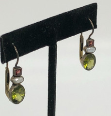 Vintage Sterling Silver 925 Tested Faux Peridot Rice Pearl Pierced Earrings