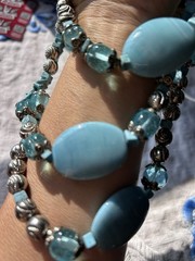 Vintage Blue Statement Beaded Necklace Multi Strand Southwestern Boho 34”