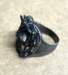 Vintage G & S Gordon Smith 1985 Skull Mask Black Signed Biker Ring Sz 11.75