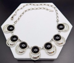 Vintage SARAH COVENTRY Silver Tone Faux Black Onyx Choker Necklace 17.5” Adjusts